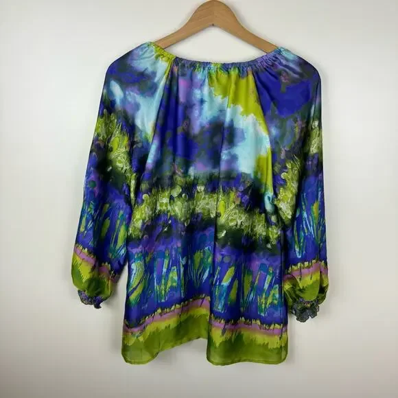 Investments Womens Watercolor Blouse Sz 14 | Fairy Lightweight Art to Wear Artsy - Picture 8 of 12